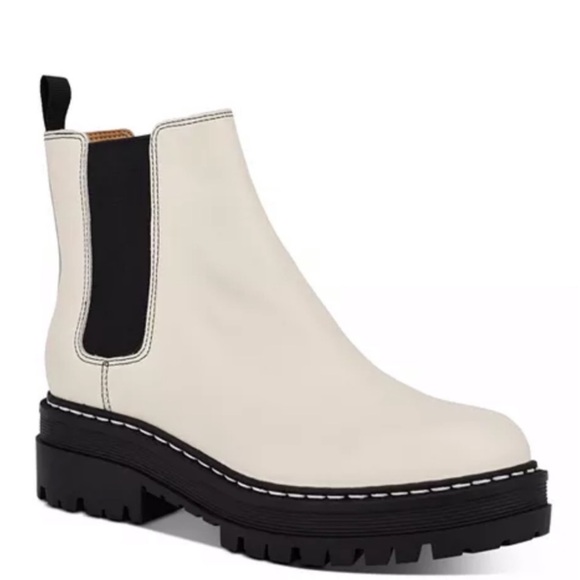 MARC FISHER LTD Pirro Chelsea Lugsole Pull On Leather Ankle Booties Ivory - Picture 2 of 16